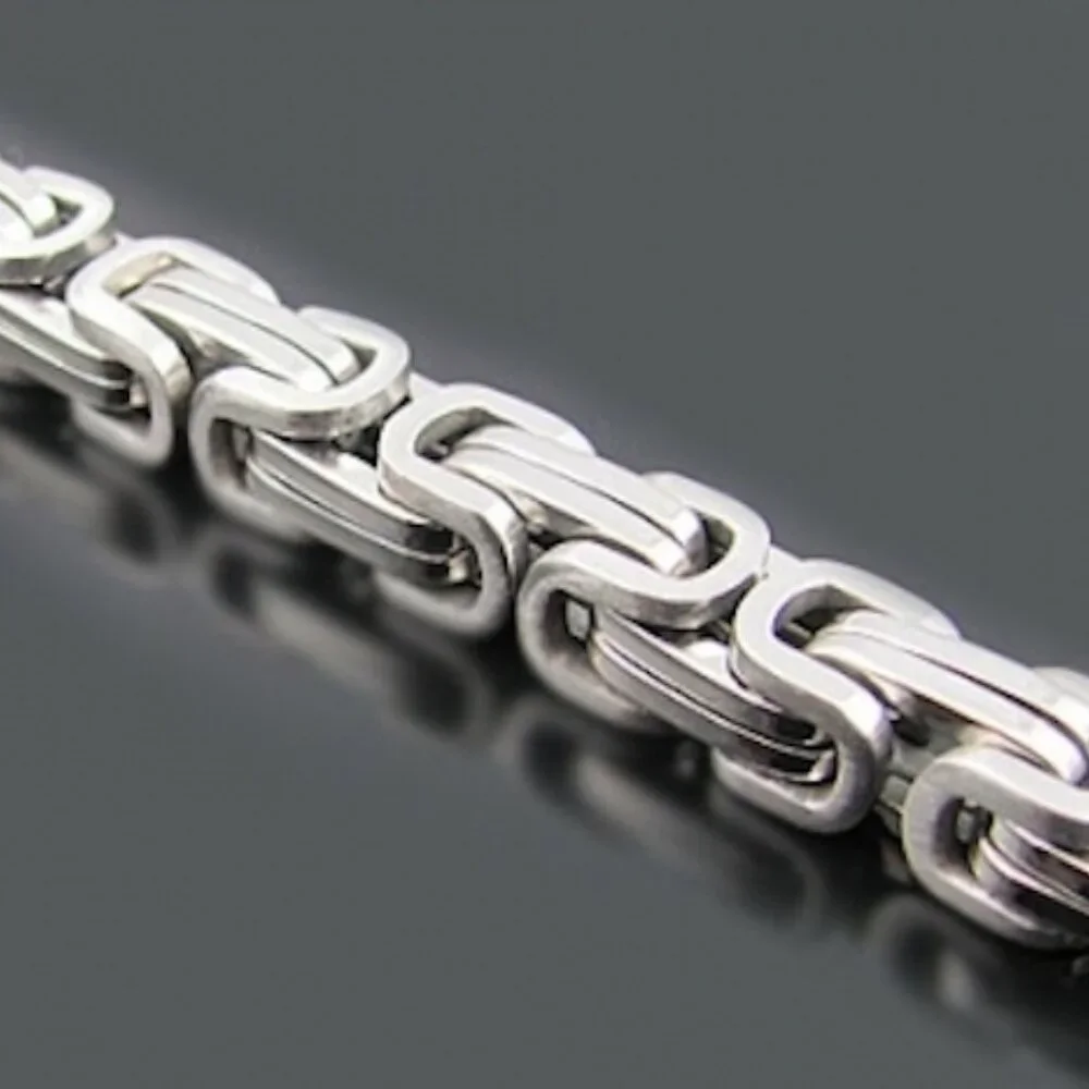 Blackjack Silver Stainless Steel Brushed Byzantine Necklace Chain